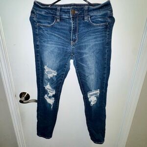 American Eagle Outfitters Dark Blue Distressed Denim Jeggings 8 Short